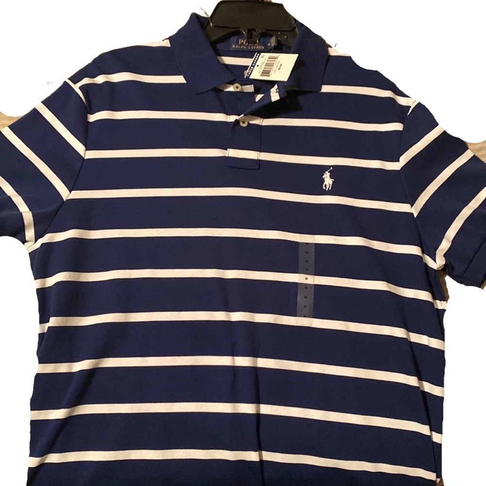 Mens Medium Navy Blue/White Polo Shirt